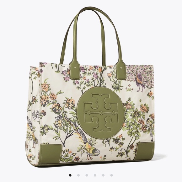 Tory Burch Ella Floral Tote - Green and Cream
